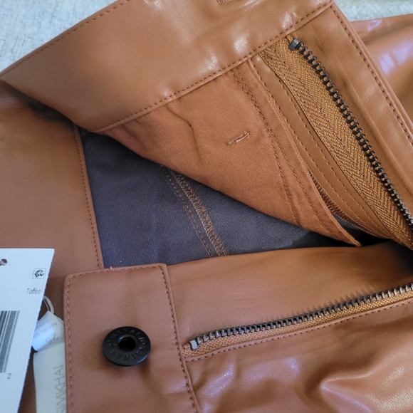 Jonathan Simkhai Womens Coated High Rise Straight Leg Pants—Toffee - Picture 7 of 8